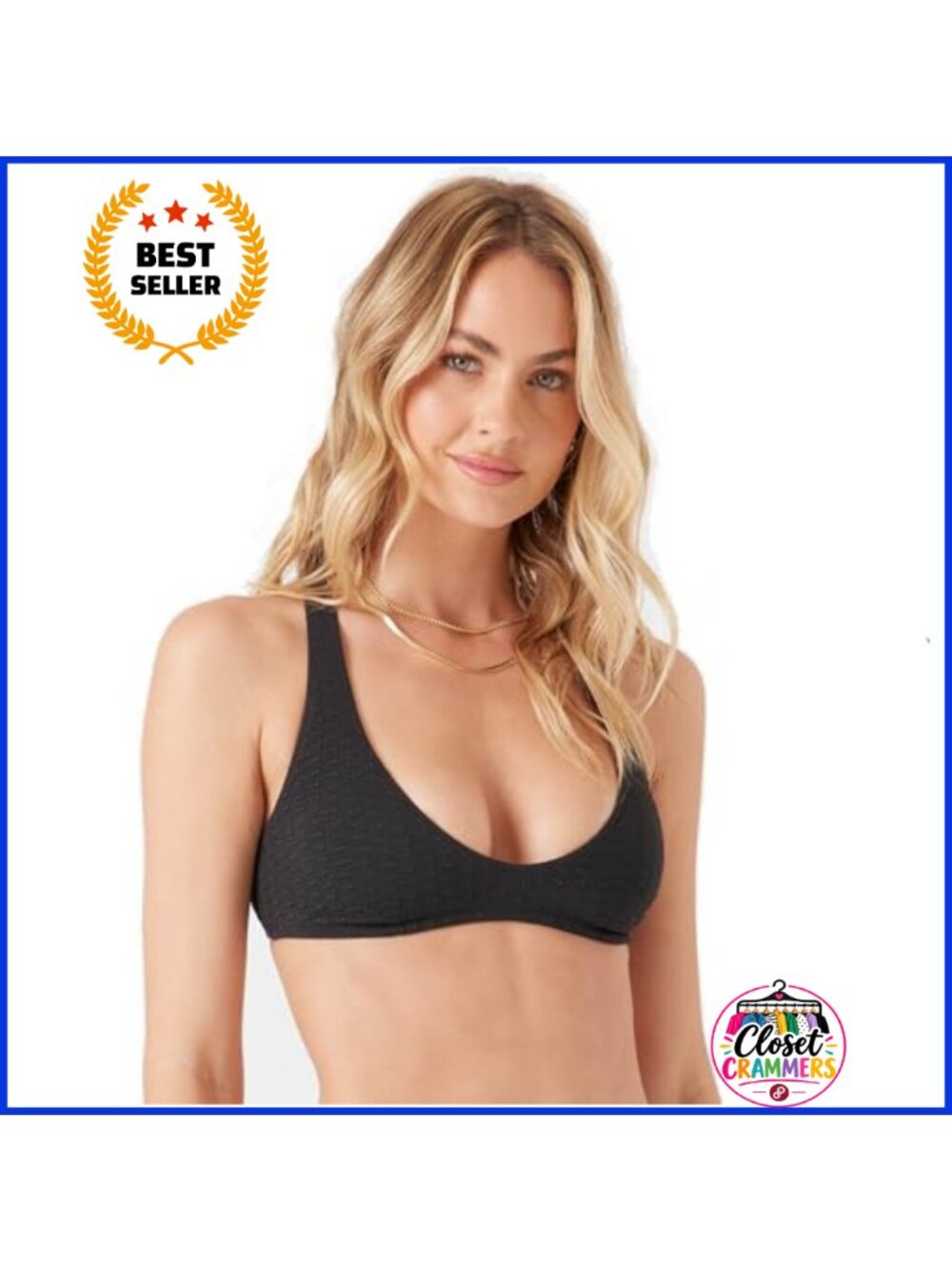 Halter Bikini Top UPF 50+ Stretch Nylon Scoop Neck Adjustable Swim Top